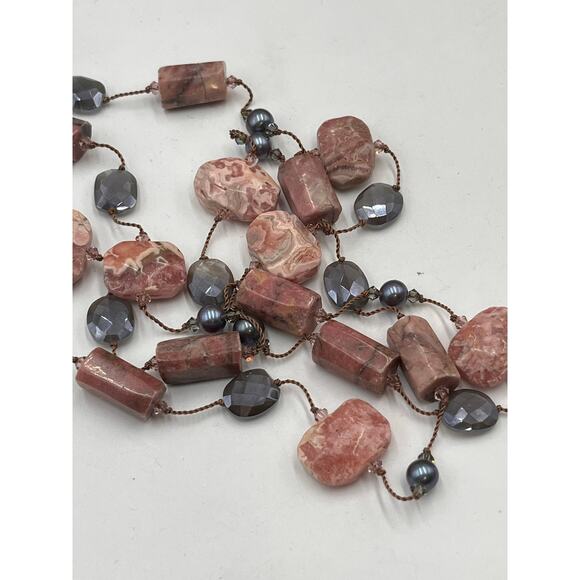 Margo Morrison Rhodochrosite Grey Coated Moonstone and Pearl Crystal Necklace - Picture 14 of 14